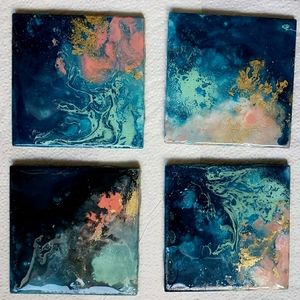 Set of 4 ✋ painted, resin sealed coasters